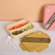 VON CASA Yellow Plastic Lunch Box with Spoon Fork