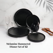 Black Hammered Melamine Dinner Set – 12 Pcs