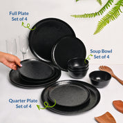 Black Hammered Melamine Dinner Set – 12 Pcs