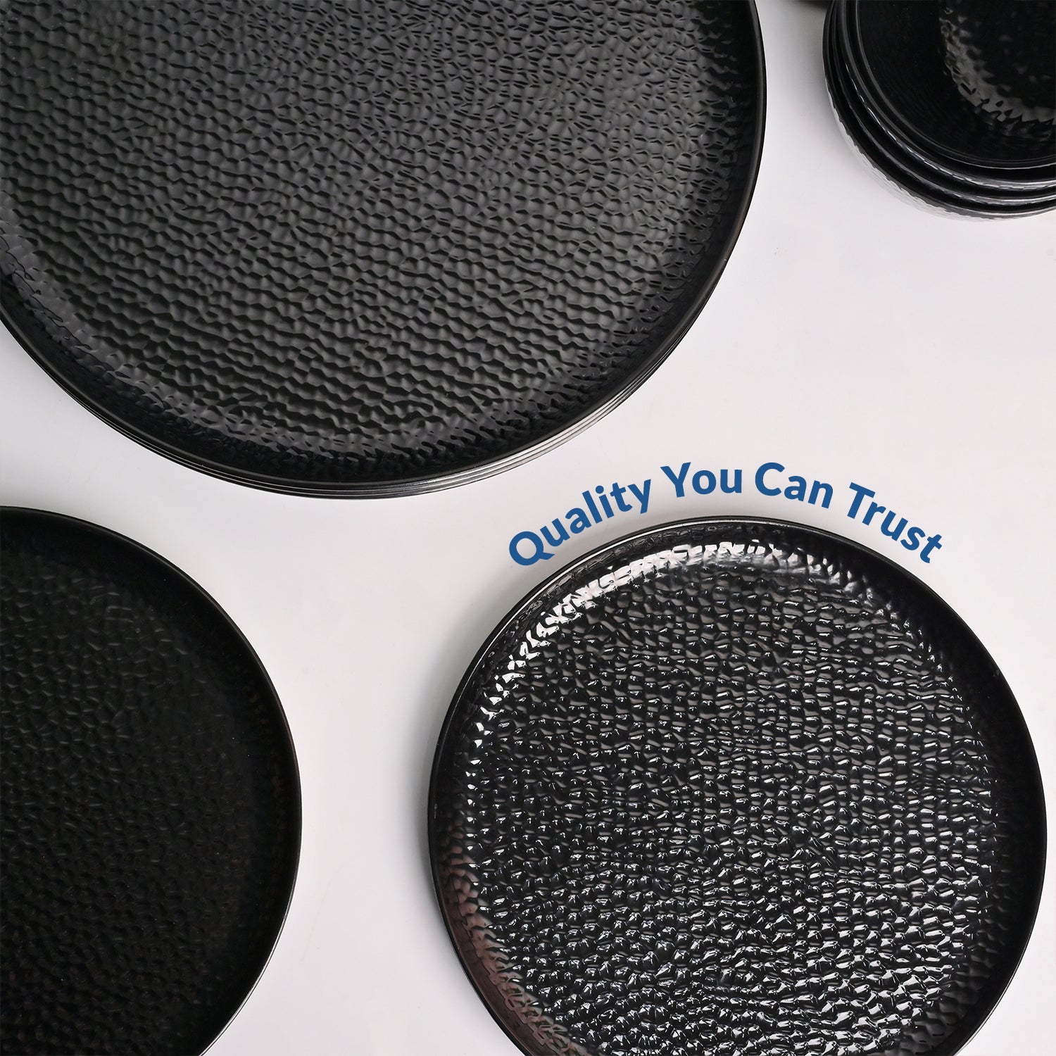 Black Hammered Melamine Dinner Set – 12 Pcs