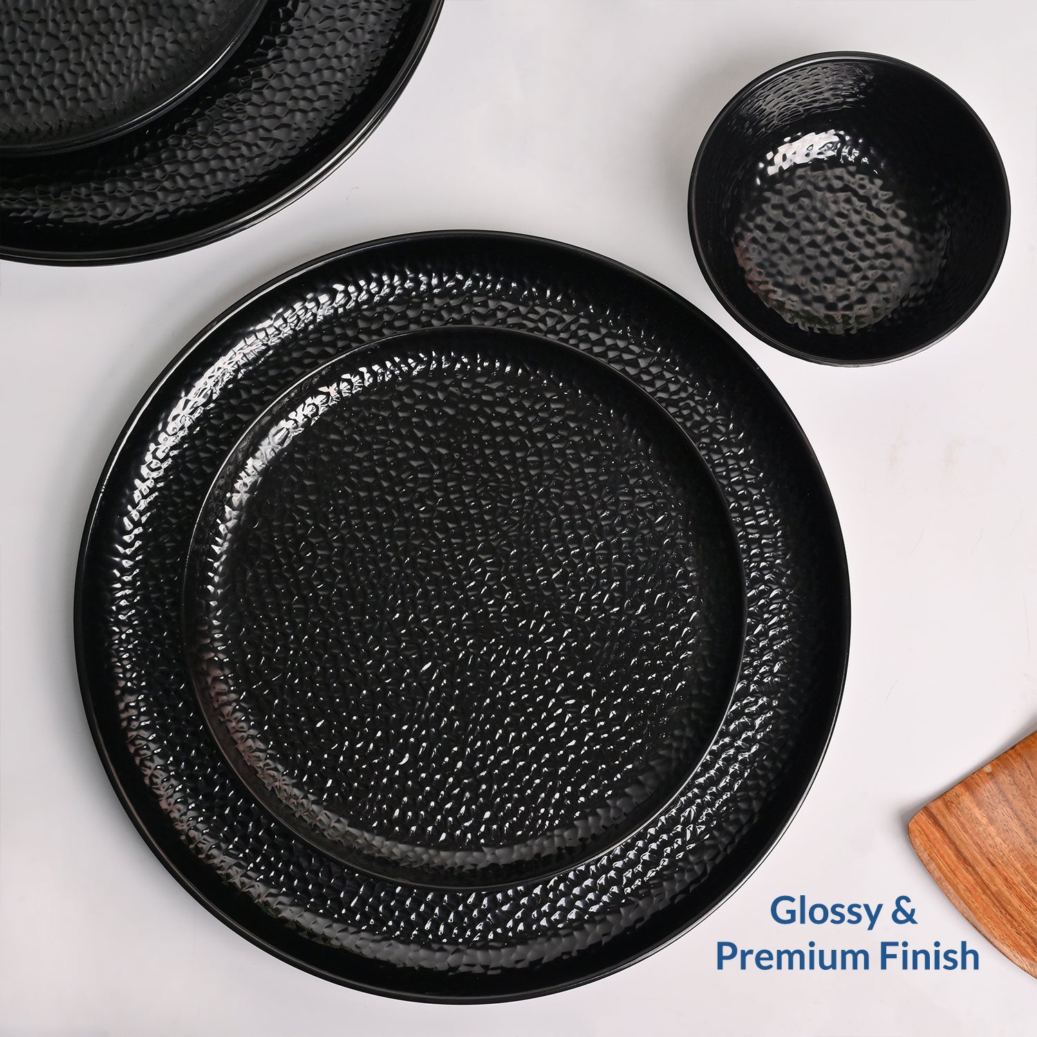 Black Hammered Melamine Dinner Set – 12 Pcs