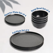 Black Hammered Melamine Dinner Set – 12 Pcs