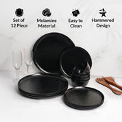 Black Hammered Melamine Dinner Set – 12 Pcs