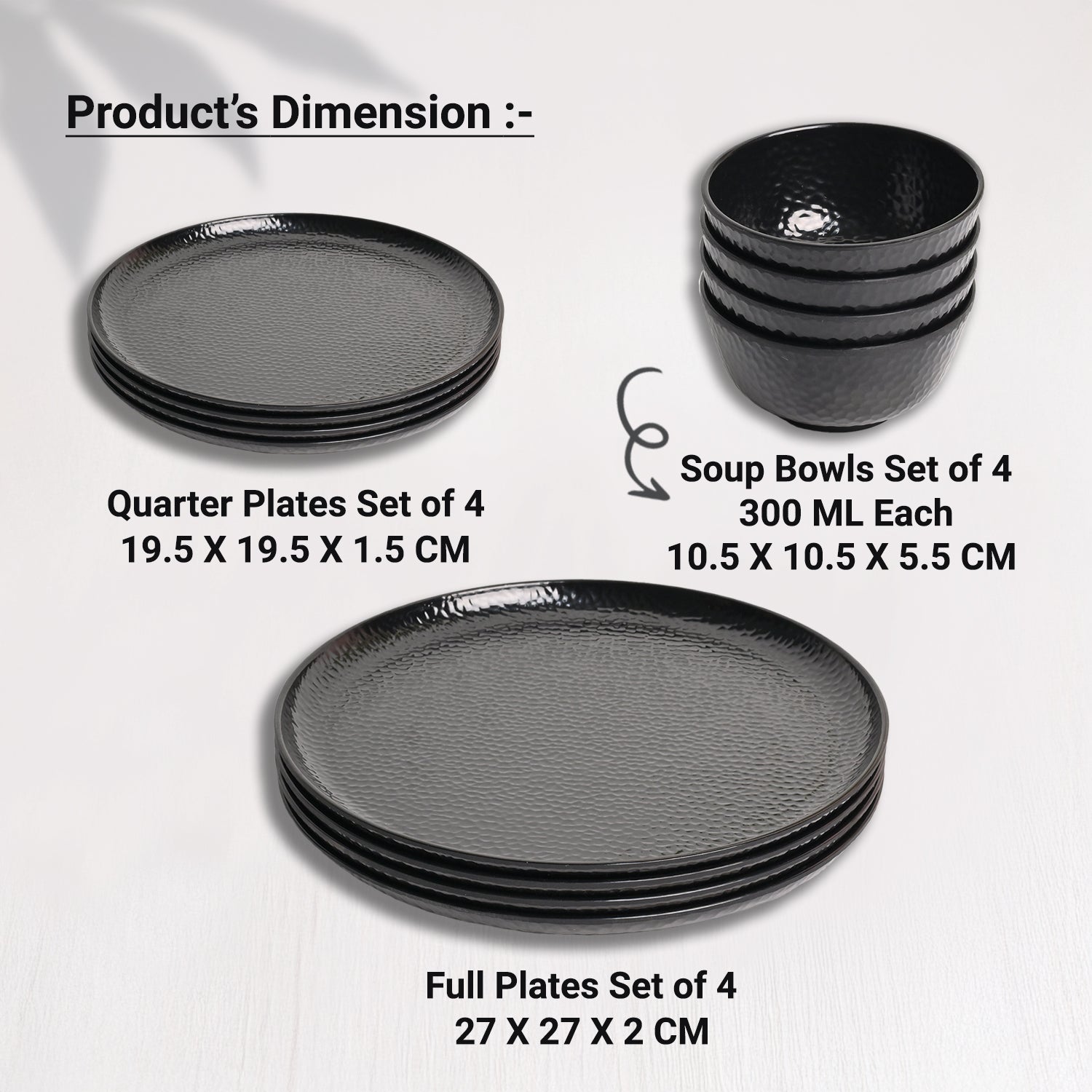 Black Hammered Melamine Dinner Set – 12 Pcs