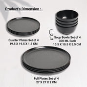 Black Hammered Melamine Dinner Set – 12 Pcs