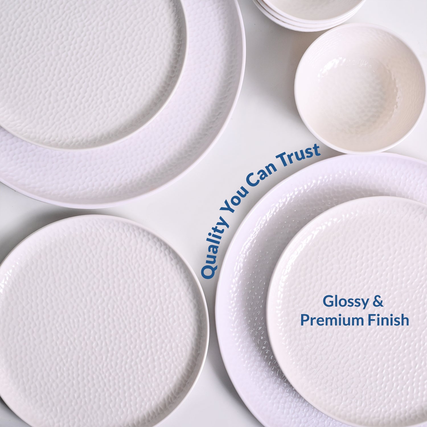 White Hammered Melamine Dinner Set – 12 Pcs