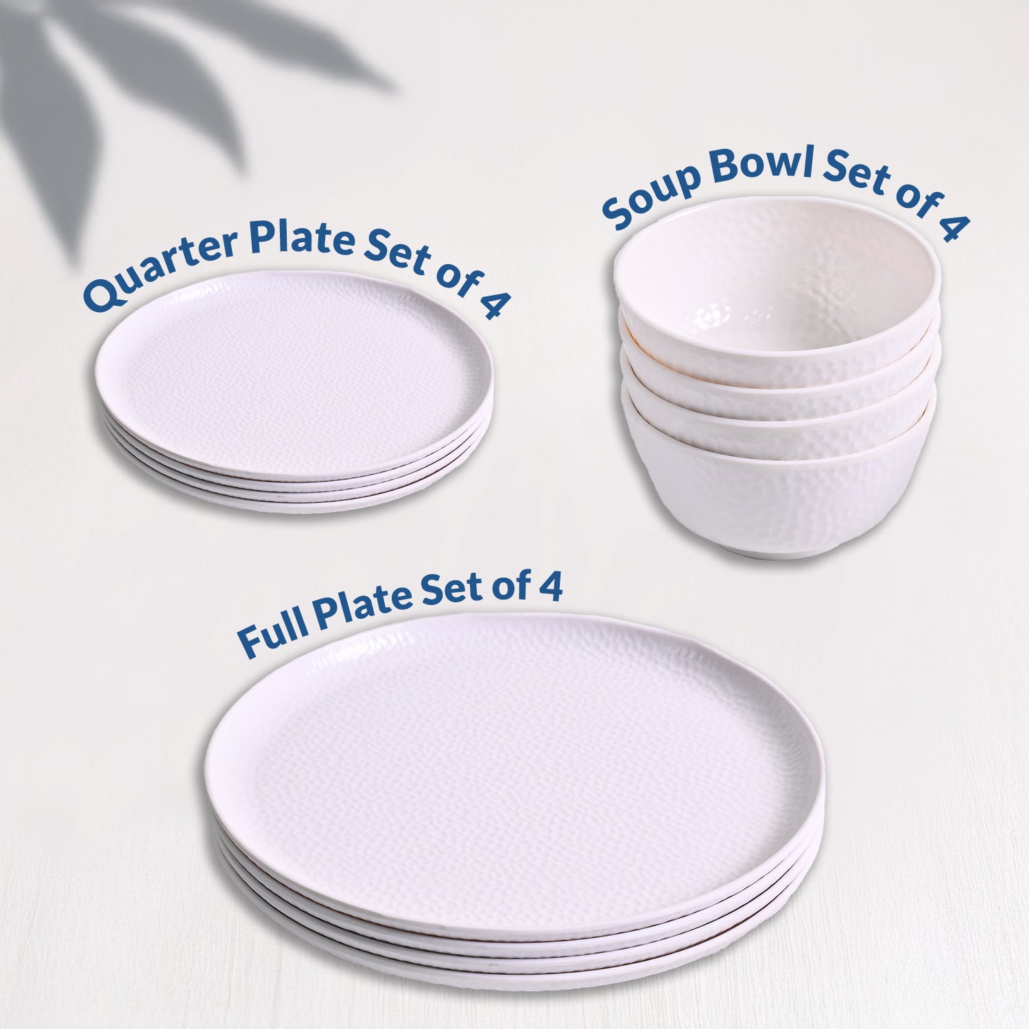 White Hammered Melamine Dinner Set – 12 Pcs