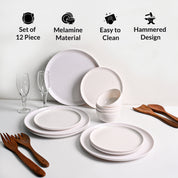 White Hammered Melamine Dinner Set – 12 Pcs