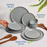 Grey Hammered Melamine Dinner Set – 12 Pcs