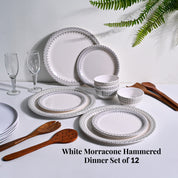 White Morrocone Hammered Melamine Dinner Set – 12 Pcs