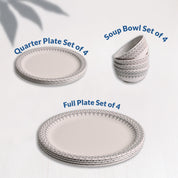 White Morrocone Hammered Melamine Dinner Set – 12 Pcs
