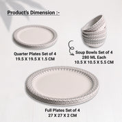 White Morrocone Hammered Melamine Dinner Set – 12 Pcs