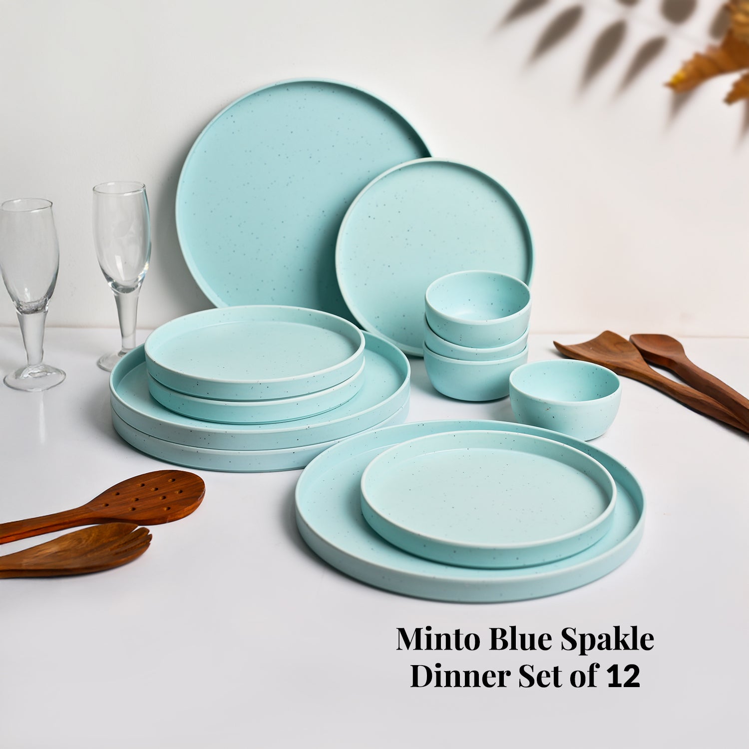 Minto Blue Sparkle Melamine Dinner Set – 12 Pcs