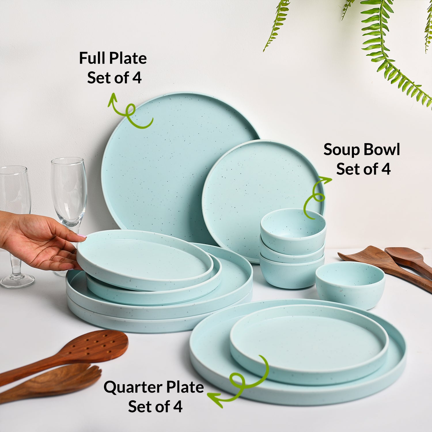 Minto Blue Sparkle Melamine Dinner Set – 12 Pcs