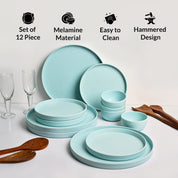 Minto Blue Sparkle Melamine Dinner Set – 12 Pcs