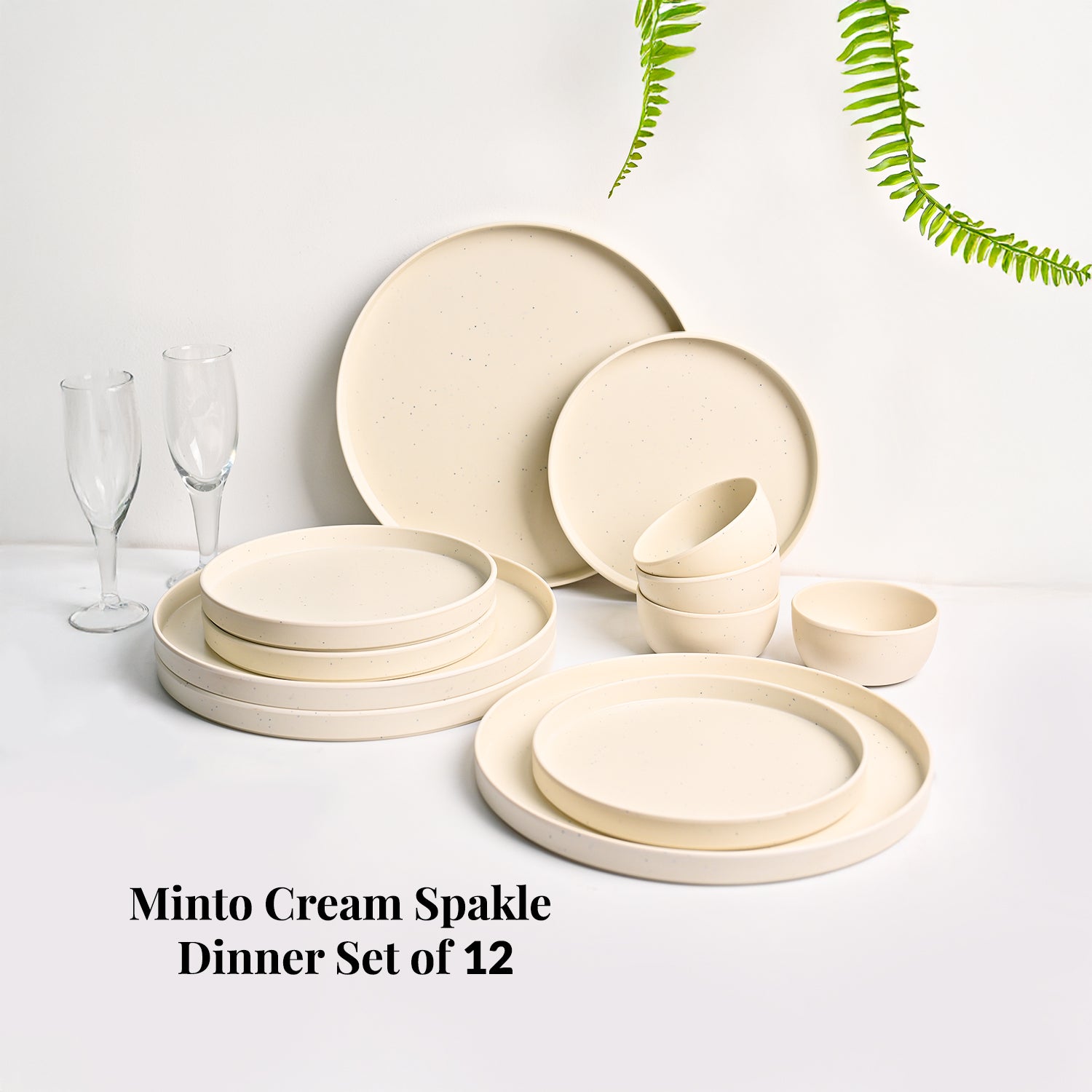 Minto Cream Sparkle Melamine Dinner Set – 12 Pcs