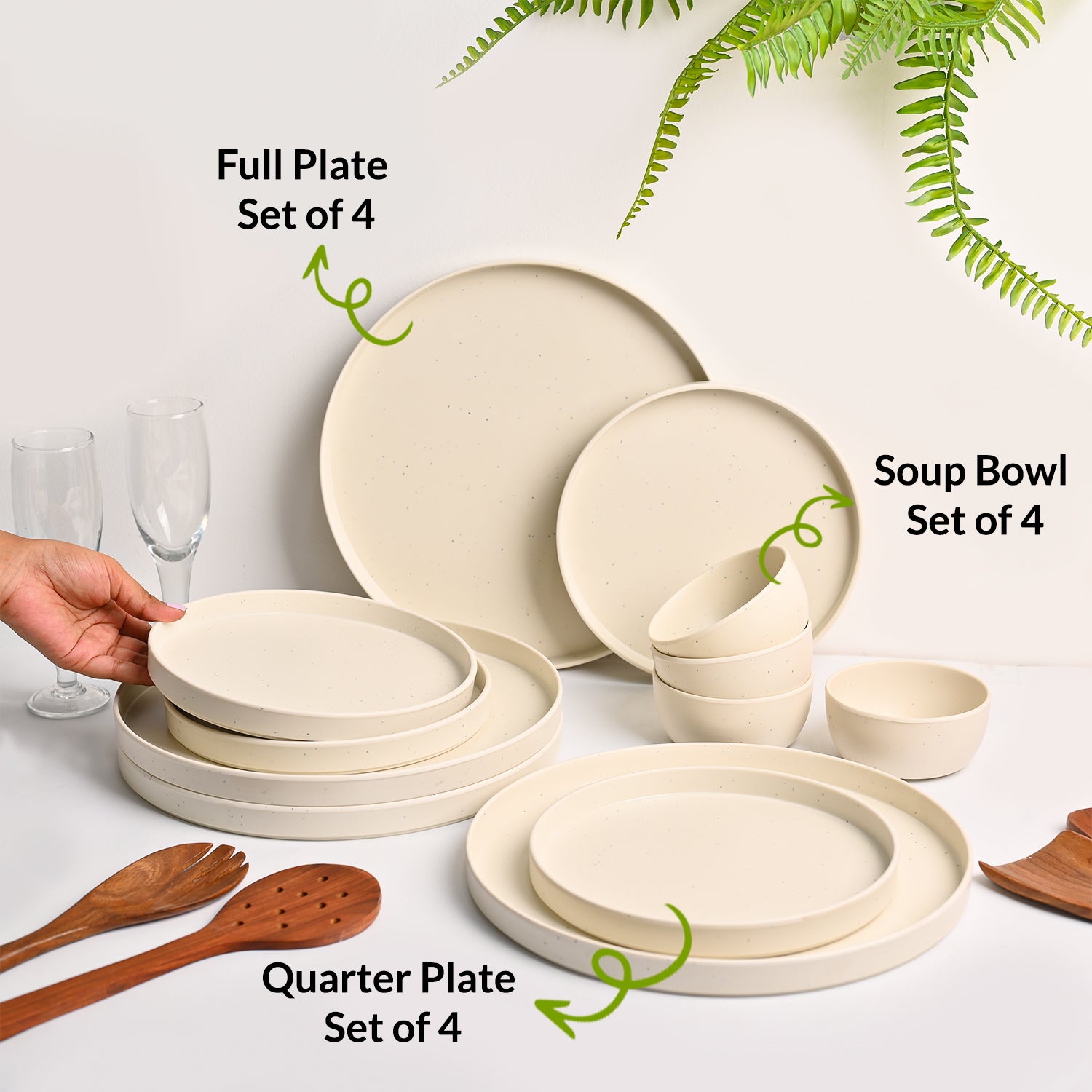 Minto Cream Sparkle Melamine Dinner Set – 12 Pcs