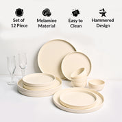 Minto Cream Sparkle Melamine Dinner Set – 12 Pcs