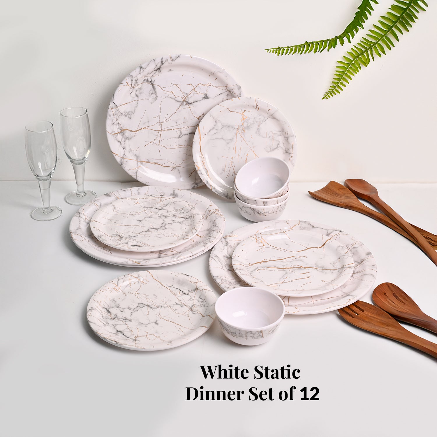 MARKET99 White Static Melamine Dinner Set – 12 Pcs