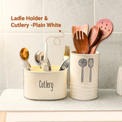 Cutlery & Ladle Holder Set – Plain White | Galvanised Iron, Glossy Finish