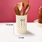 Cutlery & Ladle Holder Set – Ivory | Polka Dot Print, Glossy Finish