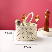 Cutlery & Ladle Holder Set – Ivory | Polka Dot Print, Glossy Finish
