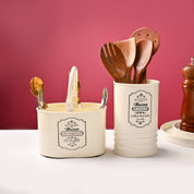 Cutlery & Ladle Holder Set – Ivory | Plain Design, Glossy Finish
