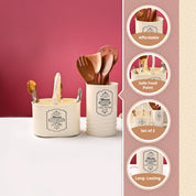 Cutlery & Ladle Holder Set – Ivory | Plain Design, Glossy Finish