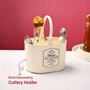 Cutlery & Ladle Holder Set – Ivory | Plain Design, Glossy Finish