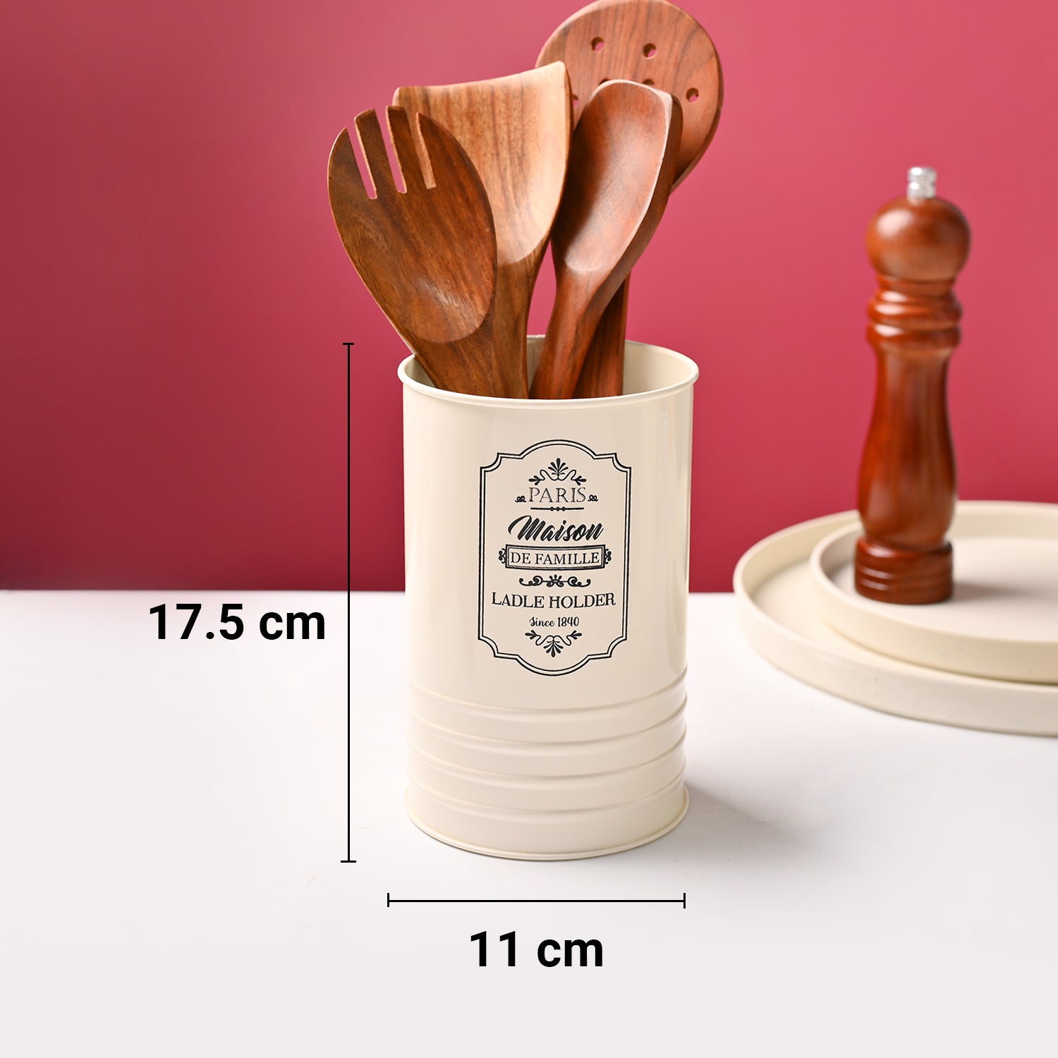 Cutlery & Ladle Holder Set – Ivory | Plain Design, Glossy Finish