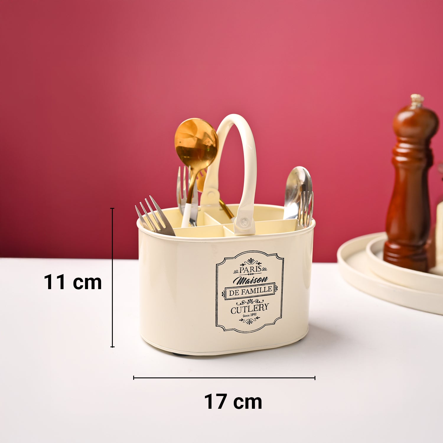 Cutlery & Ladle Holder Set – Ivory | Plain Design, Glossy Finish