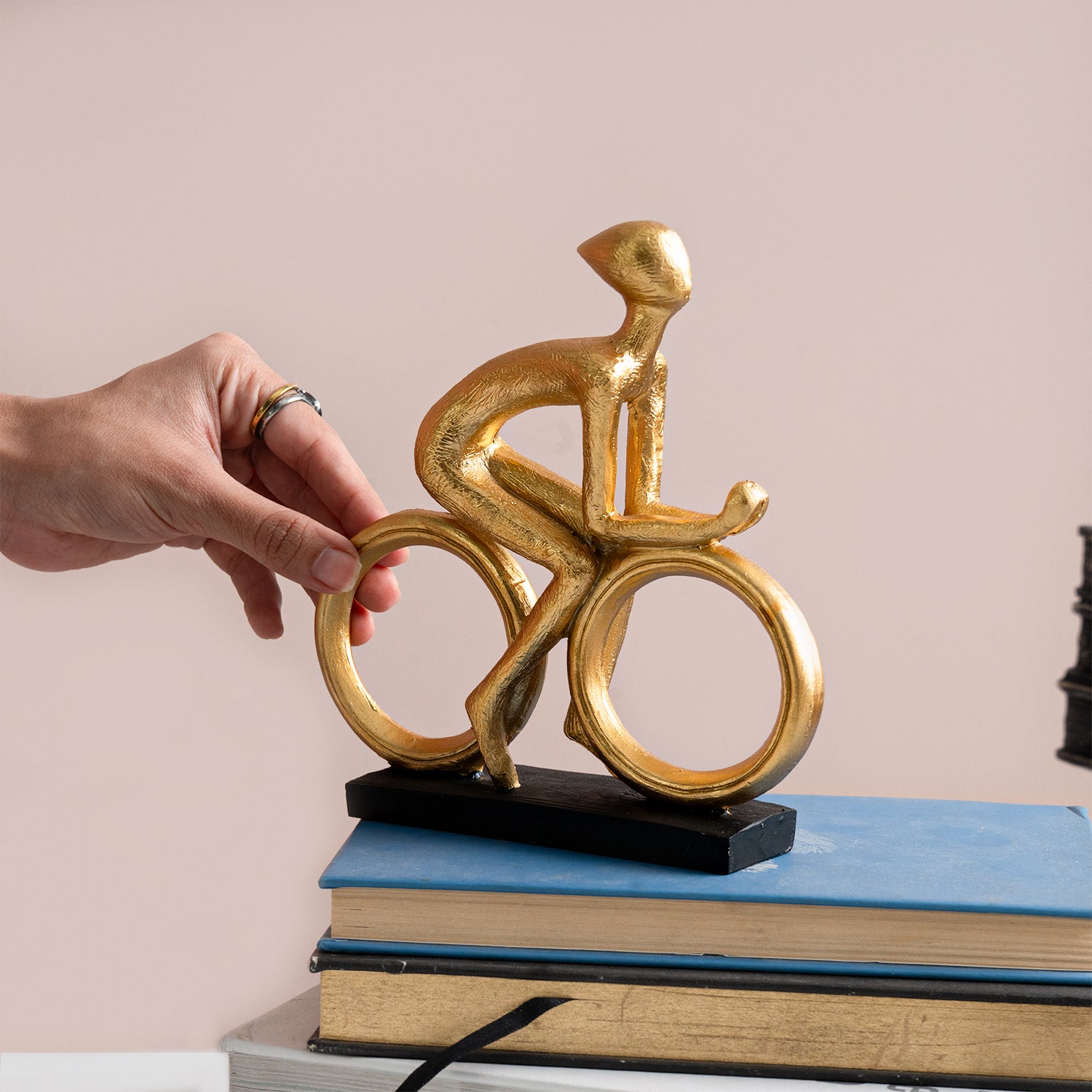 MARKET99 Resin Cycle Cyclist Sculpture Decor Object in Golden