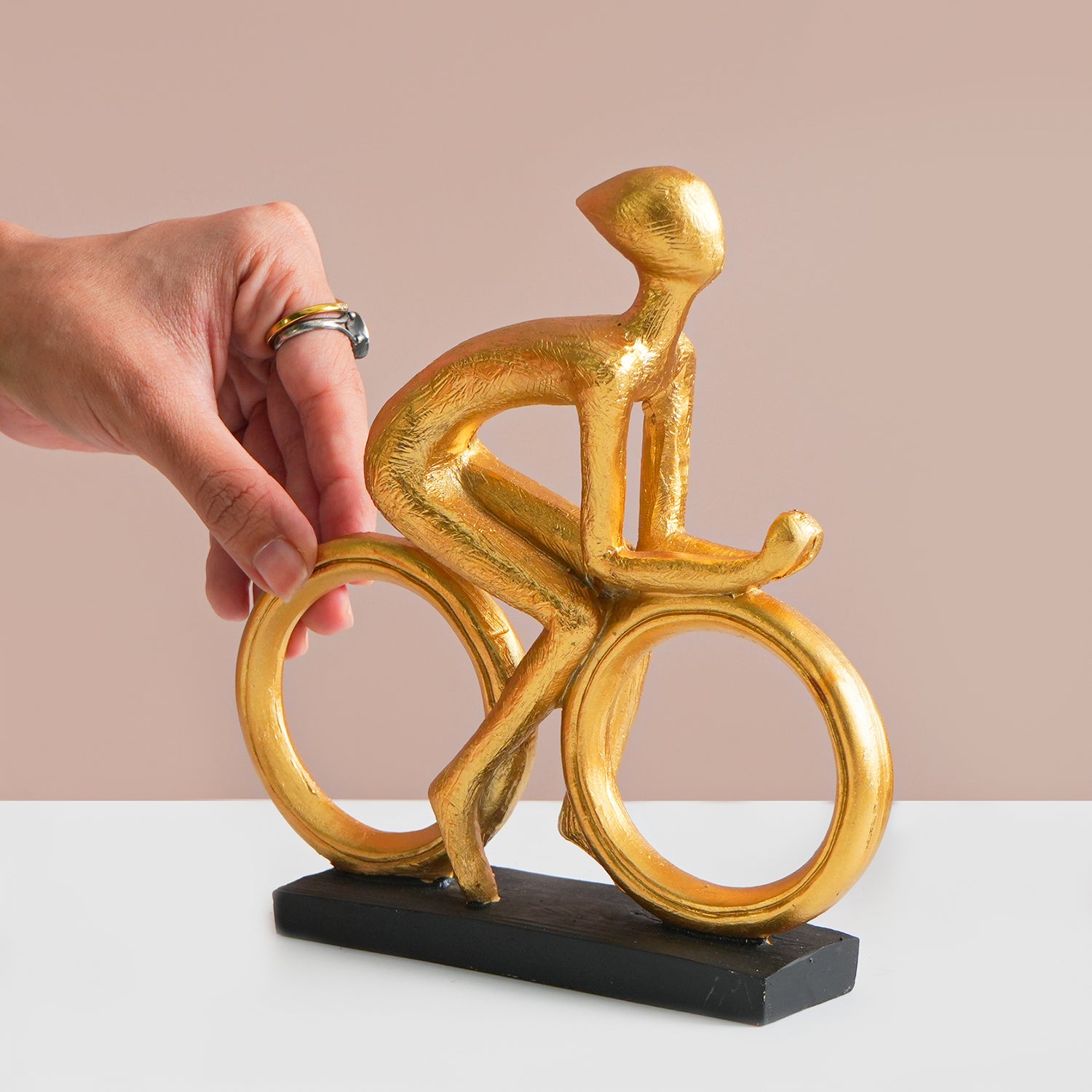 MARKET99 Resin Cycle Cyclist Sculpture Decor Object in Golden