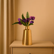 VON CASA Shiny Gold Vase – Truncated Cone (Shiny & Ribbed Design)