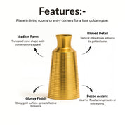 VON CASA Shiny Gold Vase – Truncated Cone (Shiny & Ribbed Design)