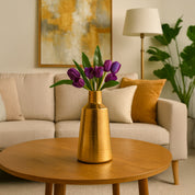 VON CASA Shiny Gold Vase – Truncated Cone (Shiny & Ribbed Design)