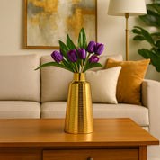 VON CASA Shiny Gold Vase – Truncated Cone (Shiny & Ribbed Design)
