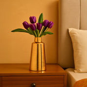 VON CASA Shiny Gold Vase – Truncated Cone (Shiny & Ribbed Design)