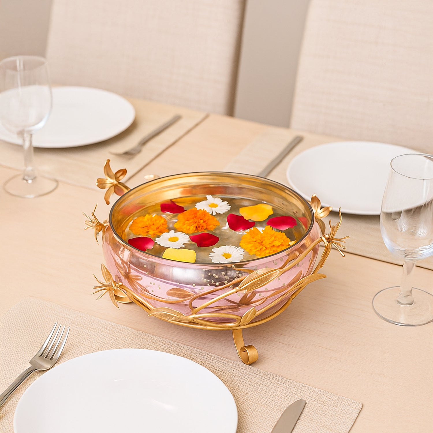 VON CASA Decorative Bowl with Stand – Vintage Golden Mercury Glass