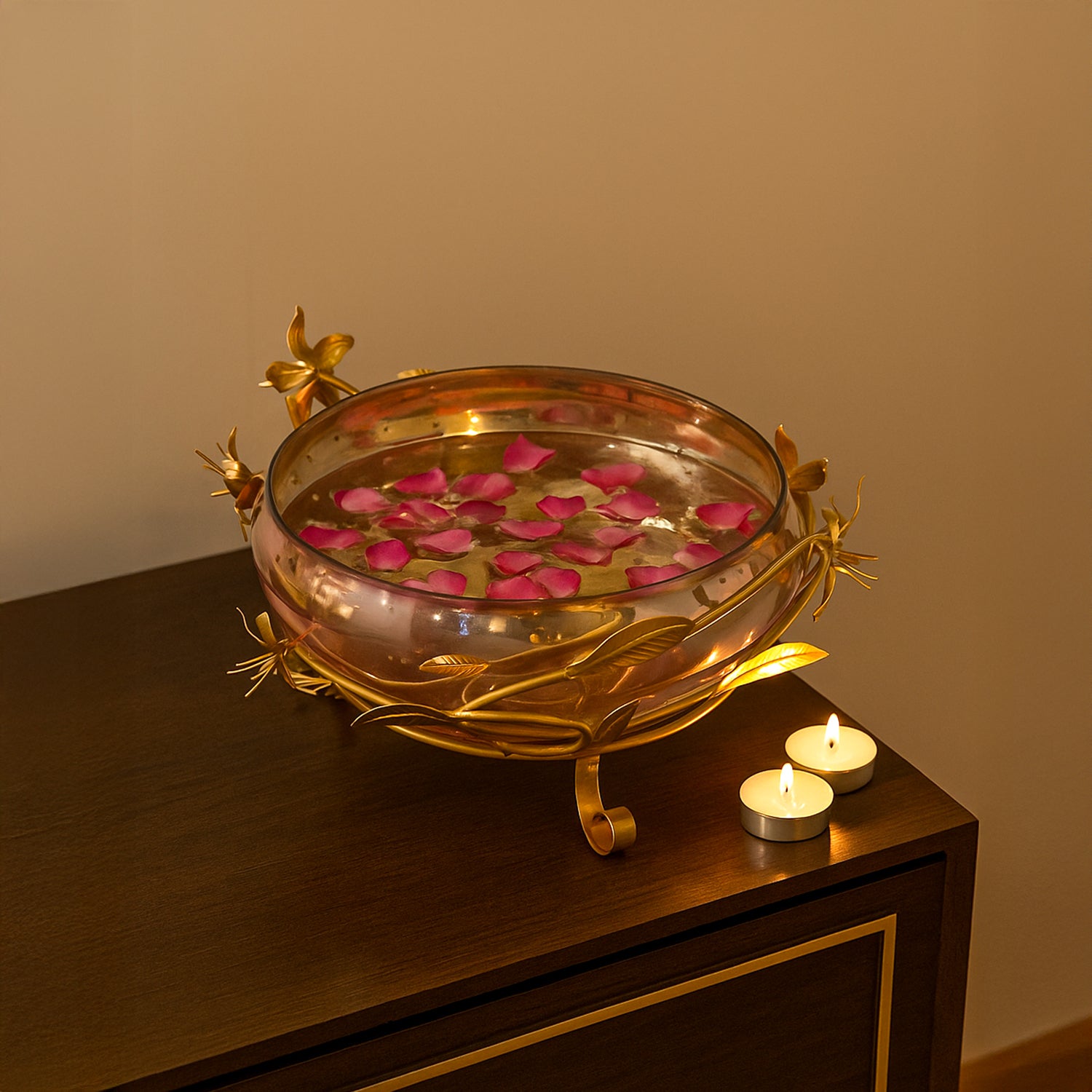 VON CASA Decorative Bowl with Stand – Vintage Golden Mercury Glass