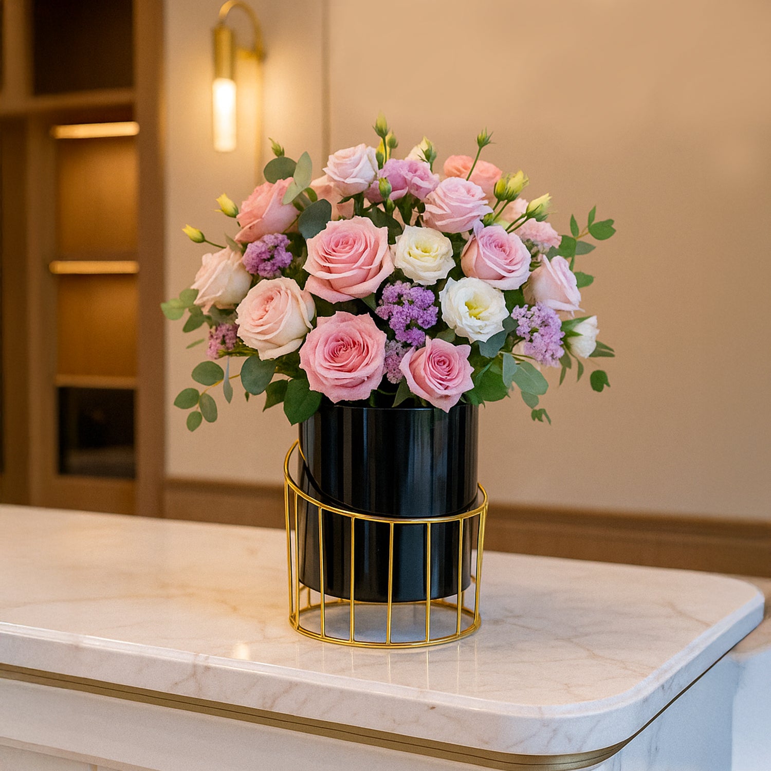 large rose gold plant pot VON CASA Plant Pot with Stand (Big) – Golden & Black Gloria Design
