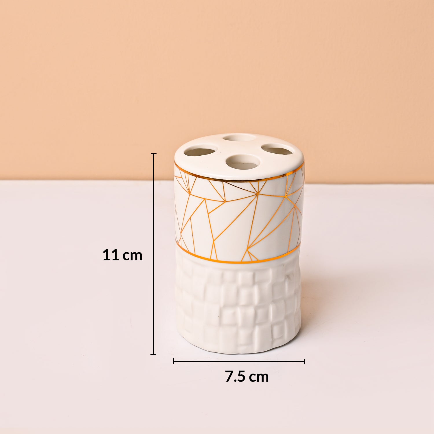 Bathroom Accessory Set (White with Brown, Ceramic – 4 Pc)