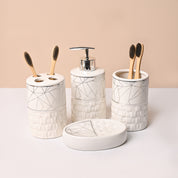 Bathroom Accessory Set (White with Grey, Ceramic – 4 Pc)