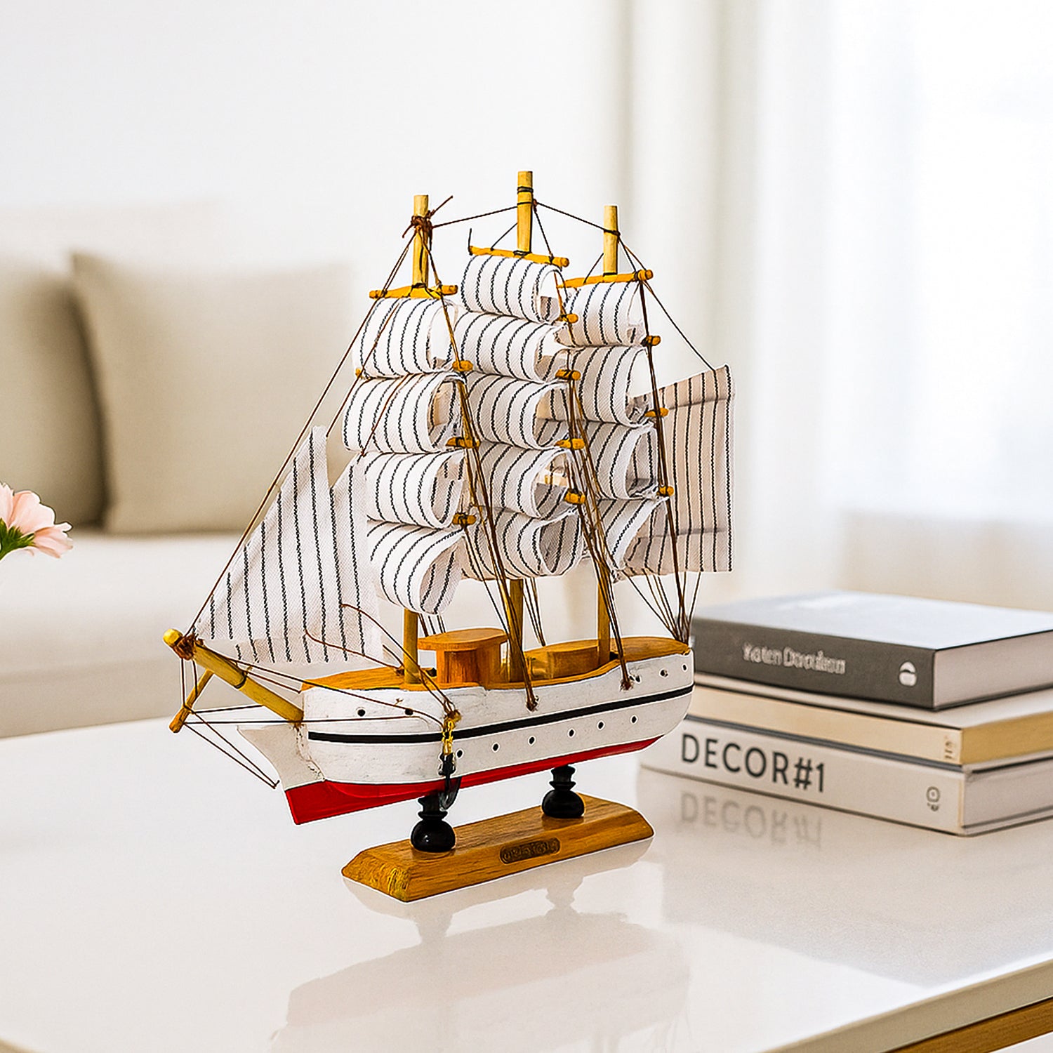 Decorative Boat (Wooden, Red & White – Nautical Design)