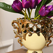 Cream and Gold Ceramic Rococo Vase