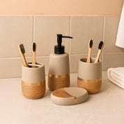 Ceramic Bathroom Set of 4 – Golden & Grey