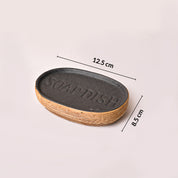 Ceramic Bathroom Set of 4 – Black & Brown Wooden Elegance
