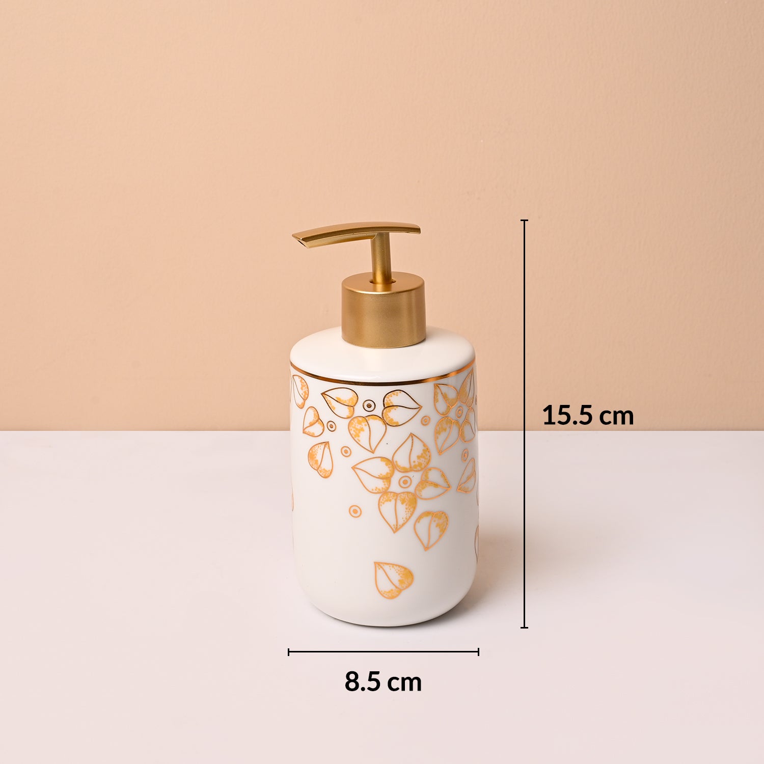Bathroom Set (Set of 4) – White & Golden Ceramic (Leaf Design)