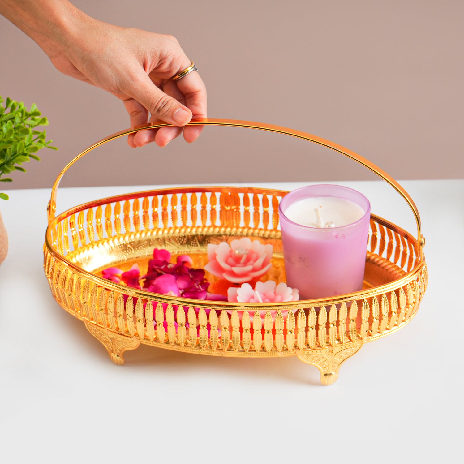 MARKET99 Golden Oval Nordic Basket With Handle