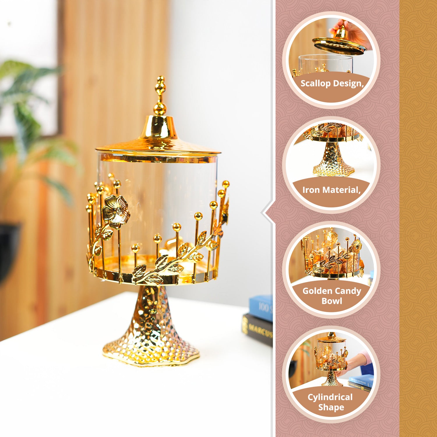 MARKET99 Glossy Golden Iron Candy Bowl (14 x 27.5cm)